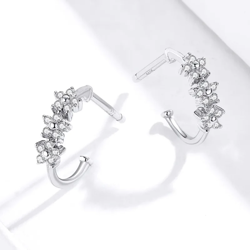 (image for) Pandora Style Silver Blossom Hoop Earrings - SCE756 - View 4