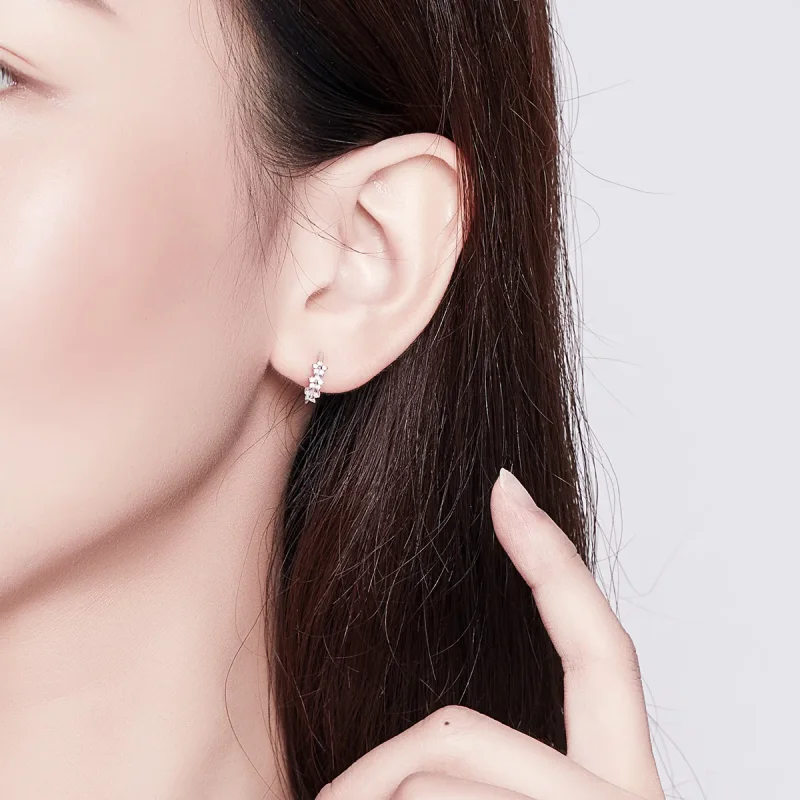 (image for) Pandora Style Silver Blossom Hoop Earrings - SCE756 - View 5