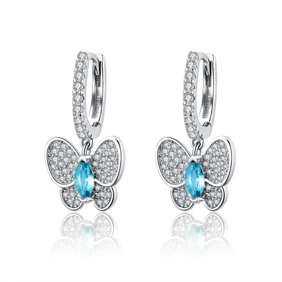 (image for) Pandora Style Silver Blue Butterfly Hanging Earrings - SCE513