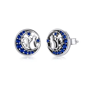 (image for) Pandora Style Silver Blue Moon & Kitty Stud Earrings - SCE880