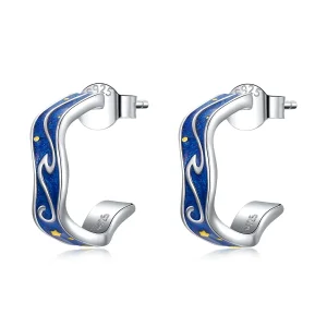 (image for) Pandora Style Silver Blue Star Pattern Stud Earrings - SCE1029