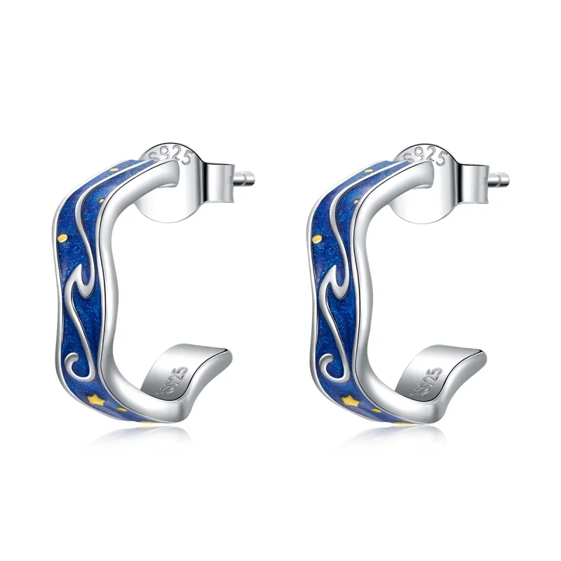 (image for) Pandora Style Silver Blue Star Pattern Stud Earrings - SCE1029