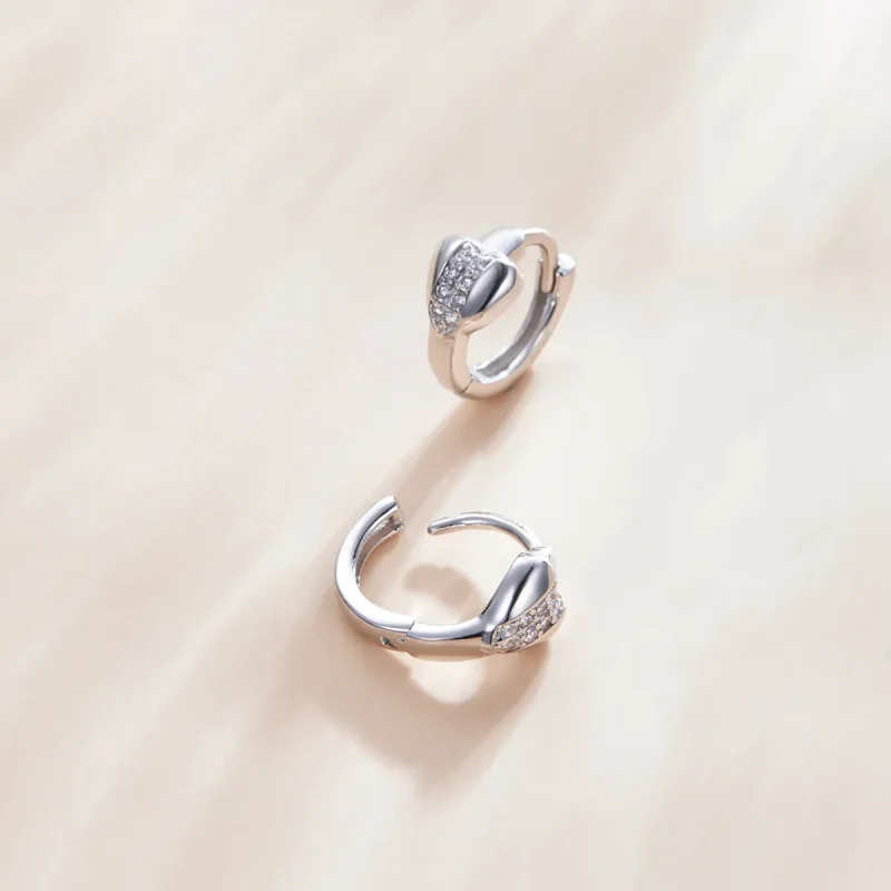 (image for) Pandora Style Silver Bright Love Hoop Earrings - SCE1109 - View 3