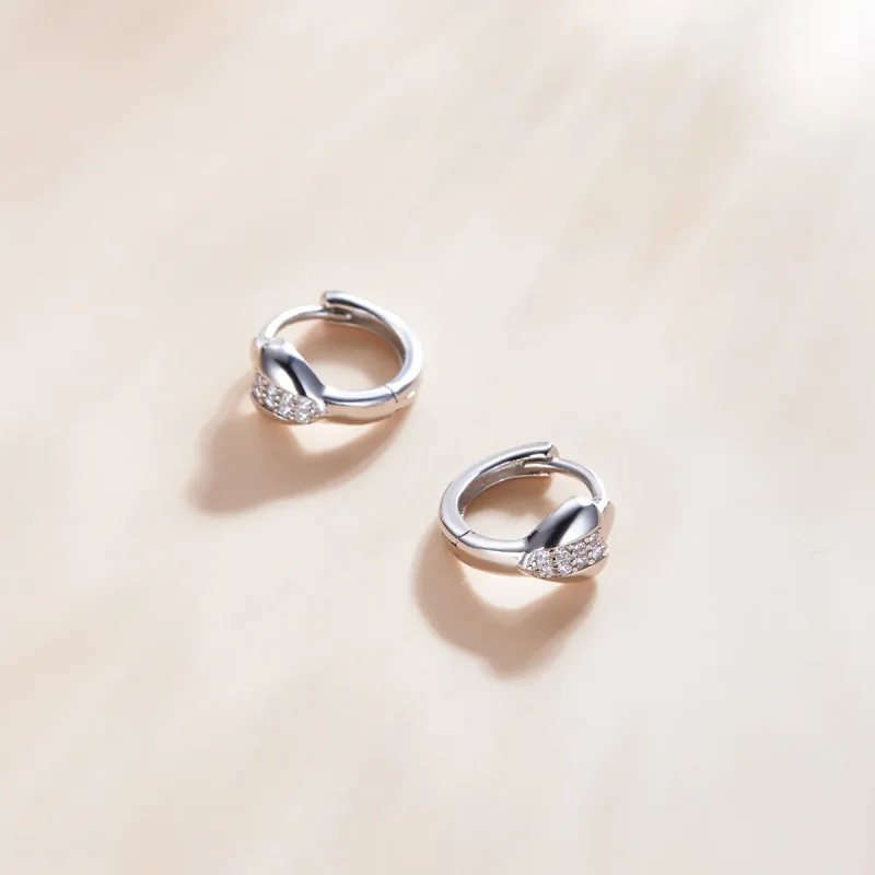 (image for) Pandora Style Silver Bright Love Hoop Earrings - SCE1109 - View 4