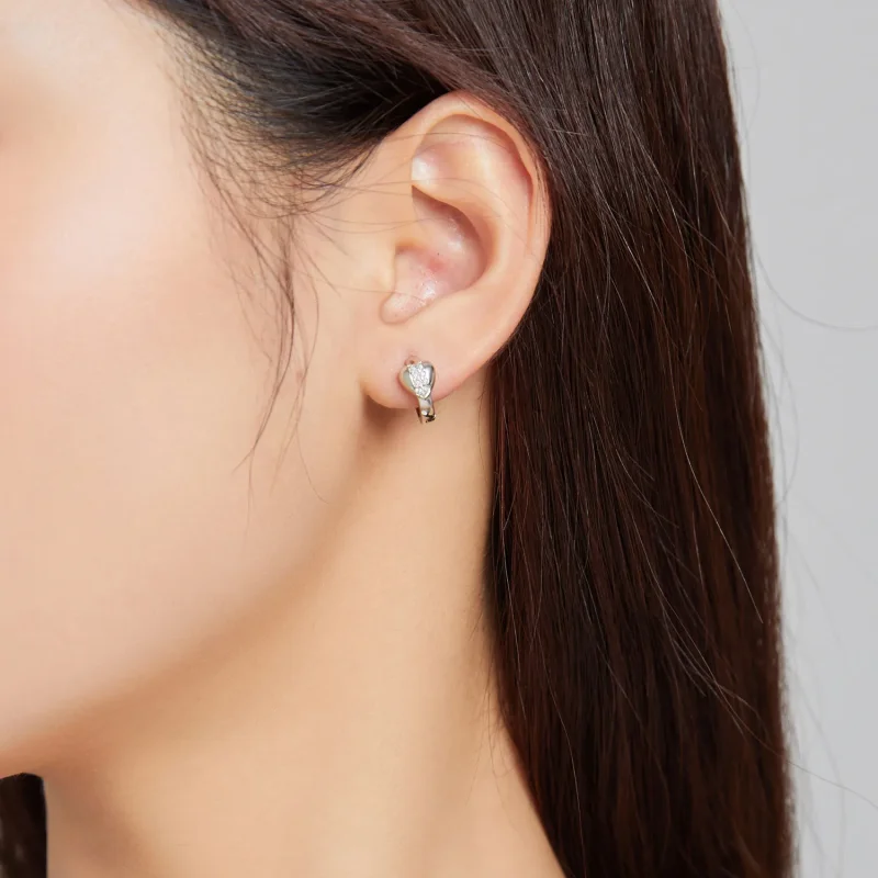 (image for) Pandora Style Silver Bright Love Hoop Earrings - SCE1109 - View 5