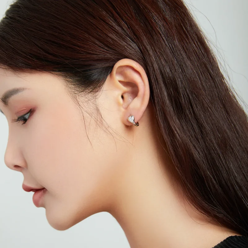 (image for) Pandora Style Silver Bright Love Hoop Earrings - SCE1109 - View 6