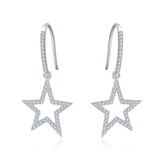 (image for) Pandora Style Silver Bright Star Hanging Earrings - SCE434
