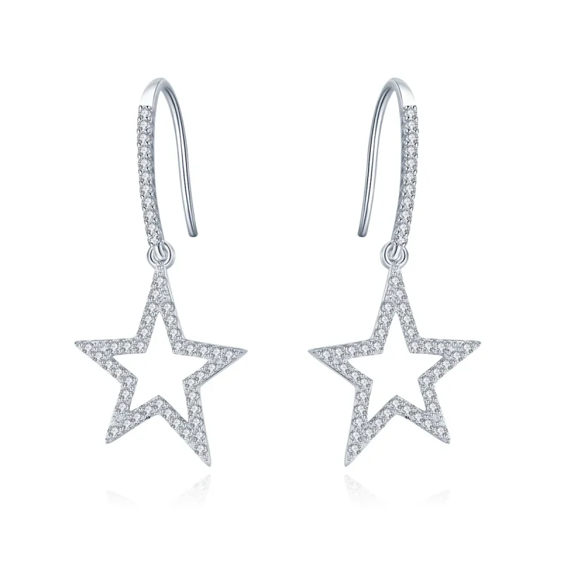 (image for) Pandora Style Silver Bright Star Hanging Earrings - SCE434