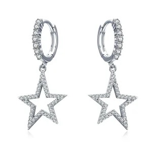 (image for) Pandora Style Silver Bright Star Hanging Earrings - SCE593