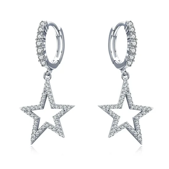 (image for) Pandora Style Silver Bright Star Hanging Earrings - SCE593