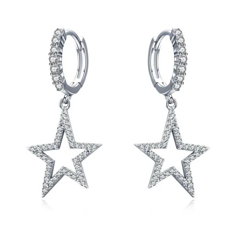 (image for) Pandora Style Silver Bright Star Hanging Earrings - SCE593