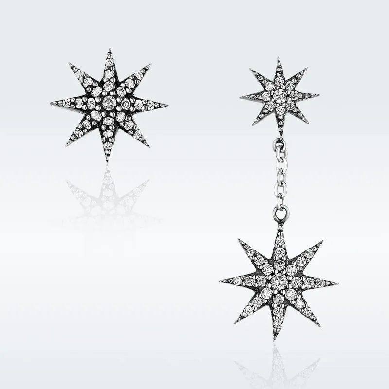 (image for) Pandora Style Silver Bright Stars Stud Earrings - SCE108 - View 2
