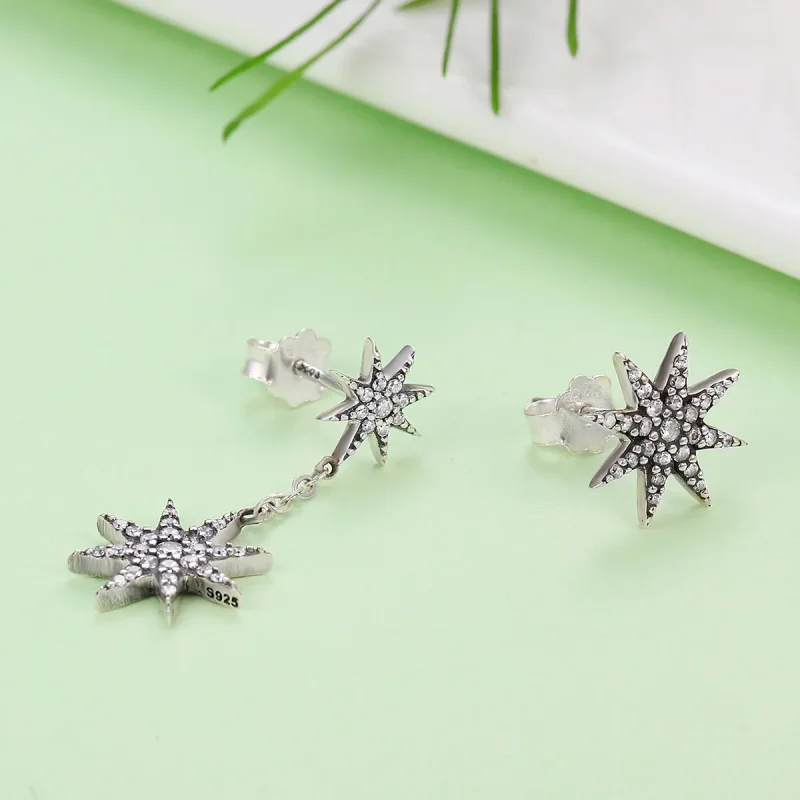 (image for) Pandora Style Silver Bright Stars Stud Earrings - SCE108 - View 4