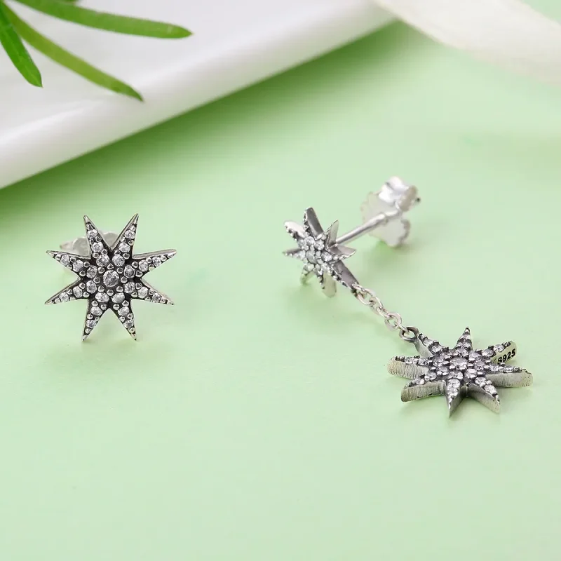 (image for) Pandora Style Silver Bright Stars Stud Earrings - SCE108 - View 6