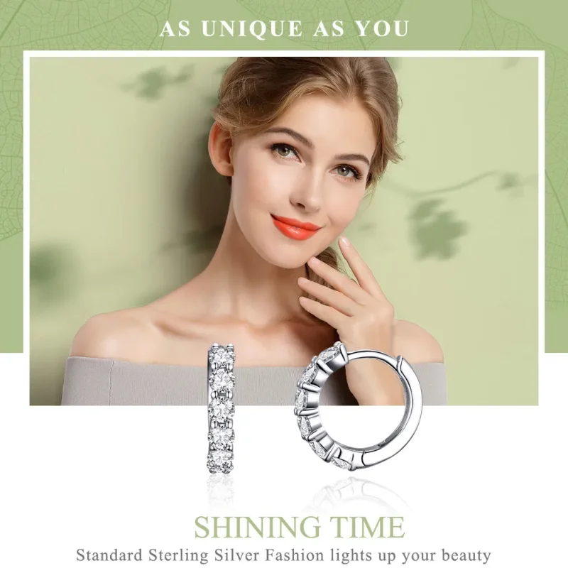 (image for) Pandora Style Silver Bright Time Hoop Earrings - SCE524 - View 2