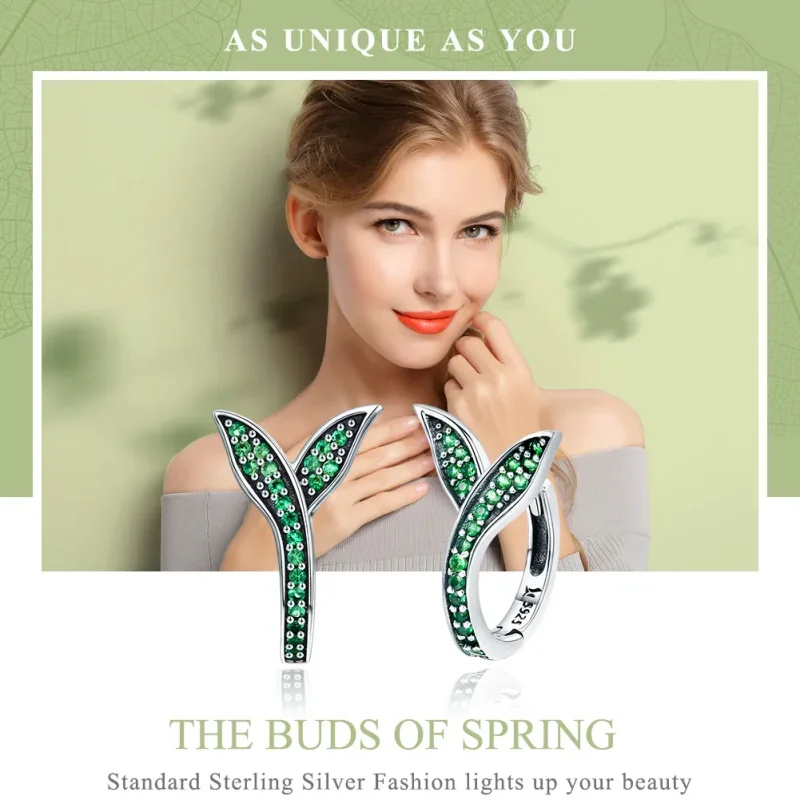 (image for) Pandora Style Silver Buds of Spring Hoop Earrings - SCE295 - View 2