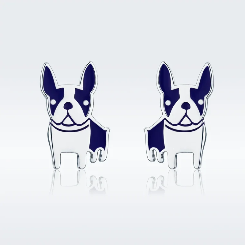 (image for) Pandora Style Silver Bulldog Stud Earrings - SCE328 - View 3