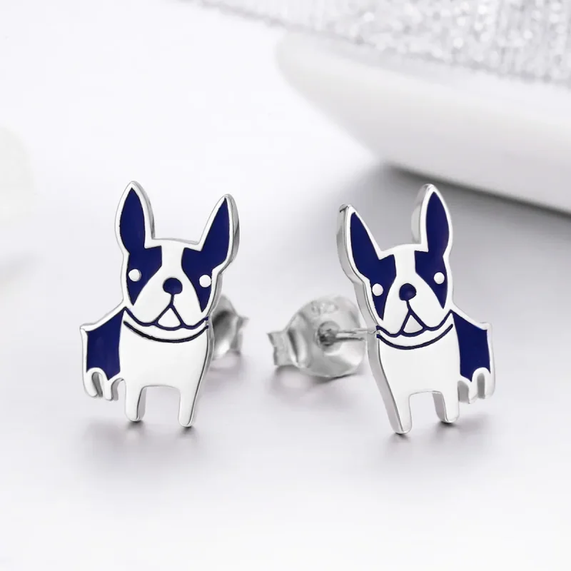 (image for) Pandora Style Silver Bulldog Stud Earrings - SCE328 - View 5