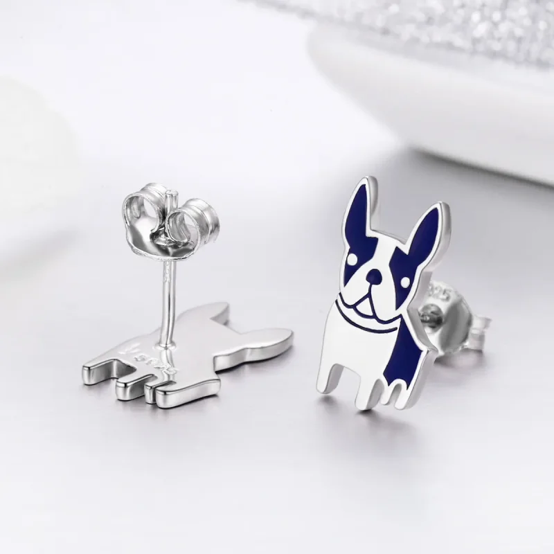 (image for) Pandora Style Silver Bulldog Stud Earrings - SCE328 - View 6