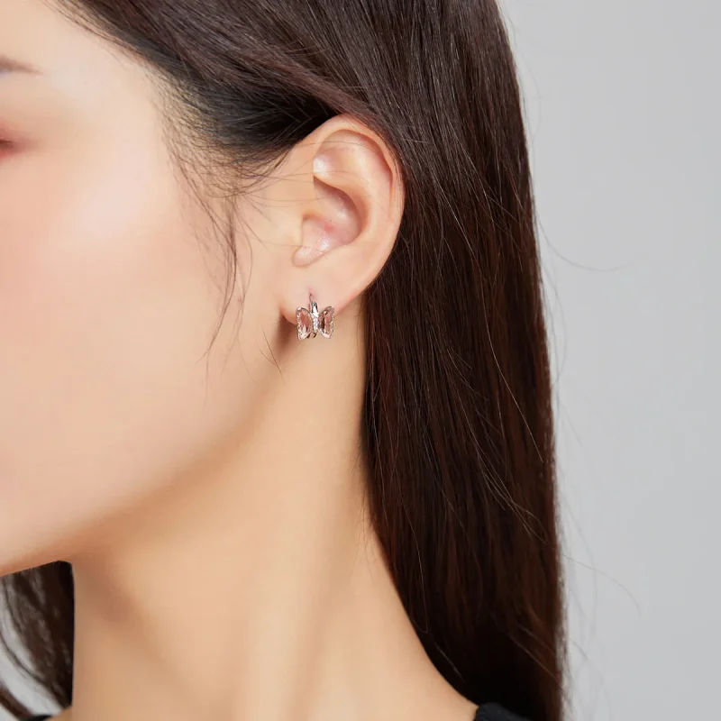 (image for) Pandora Style Silver Butterflies Stud Earrings - SCE1105 - View 5