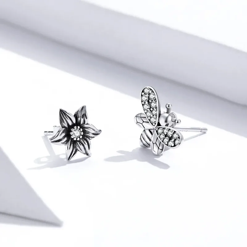 (image for) Pandora Style Silver Butterfly And Flower Stud Earrings - SCE884 - View 4
