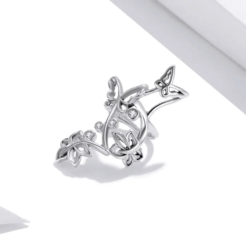 (image for) Pandora Style Silver Butterfly And Vine Stud Earrings - SCE1158 - View 2
