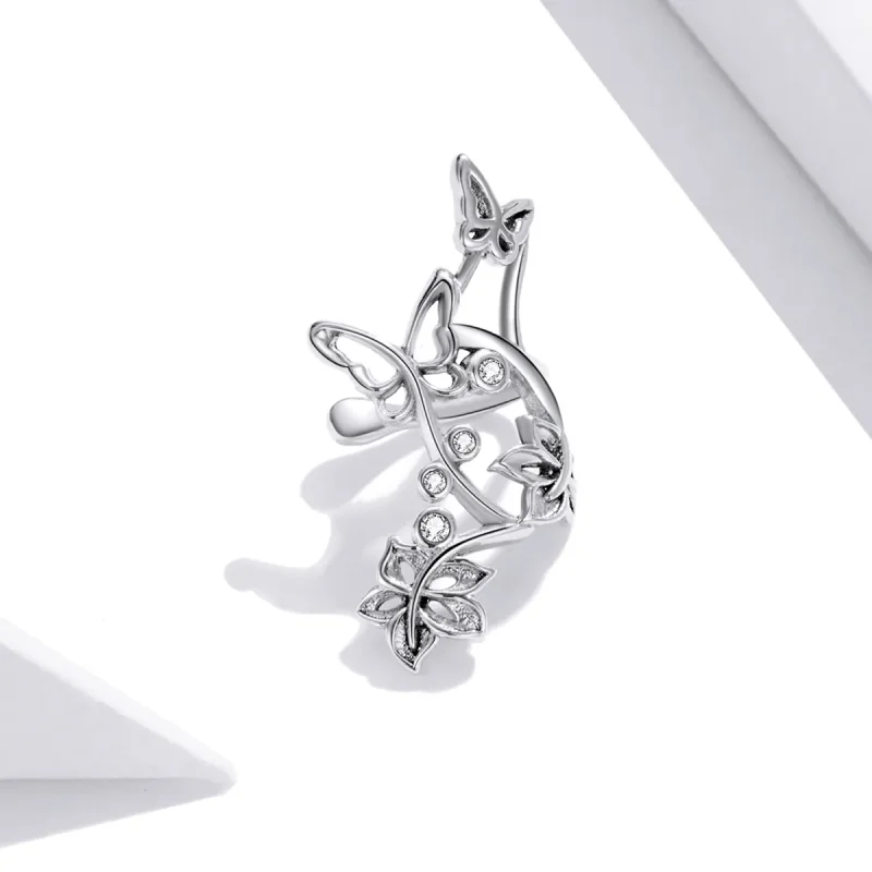 (image for) Pandora Style Silver Butterfly And Vine Stud Earrings - SCE1158 - View 3