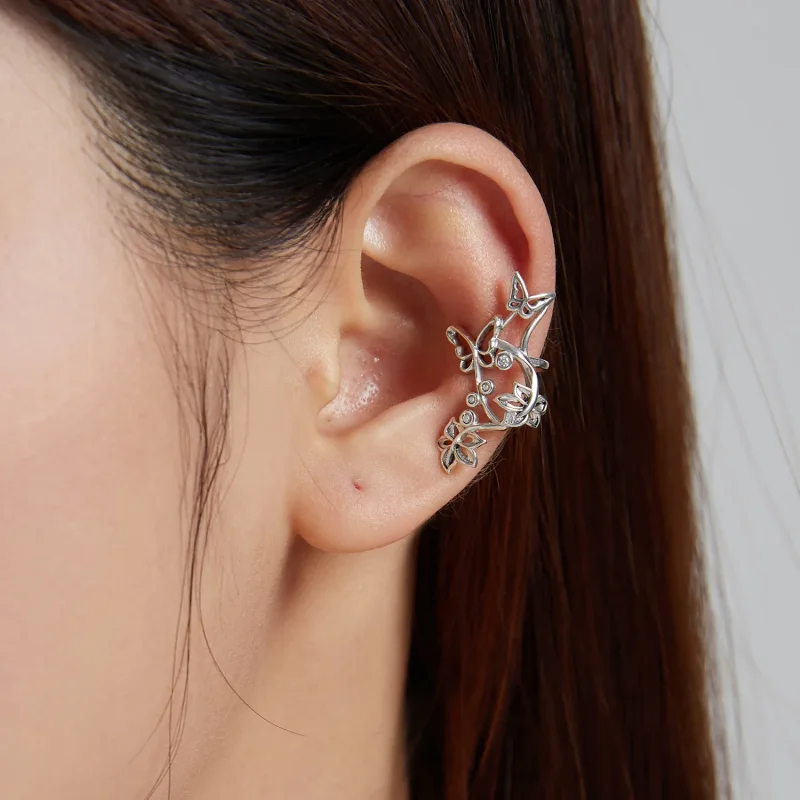(image for) Pandora Style Silver Butterfly And Vine Stud Earrings - SCE1158 - View 5