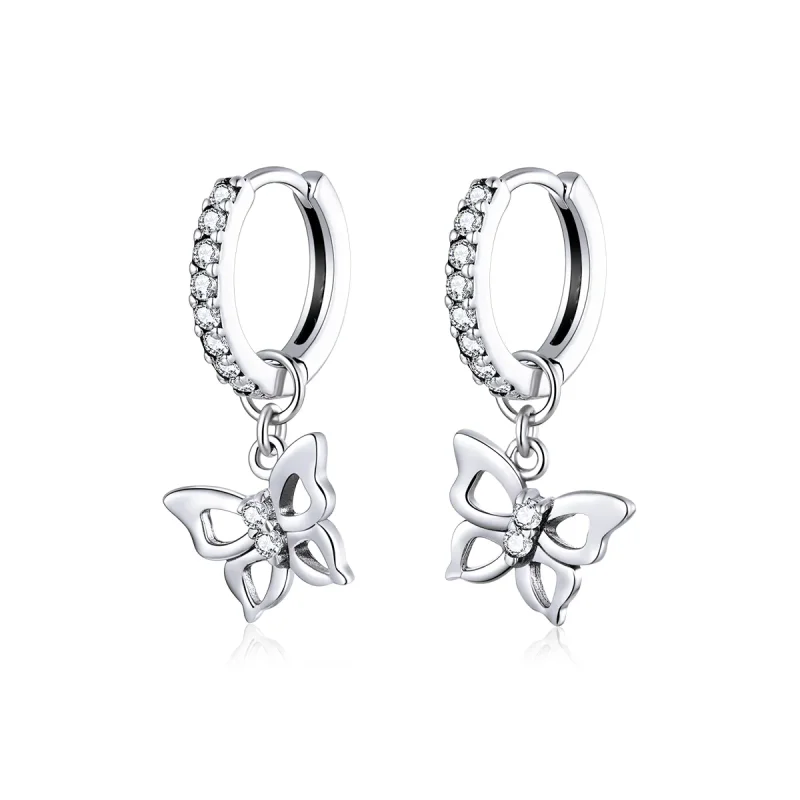 (image for) Pandora Style Silver Butterfly Dangle Earrings - SCE833