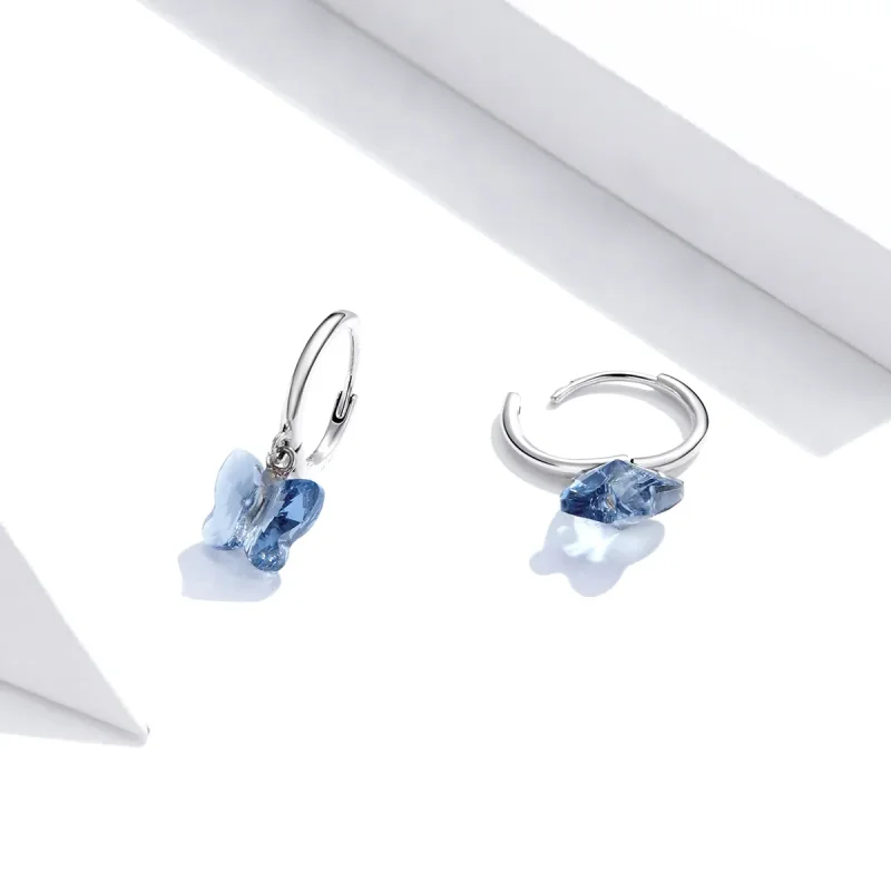 (image for) Pandora Style Silver Butterfly Dangle Earrings - SCE959 - View 2