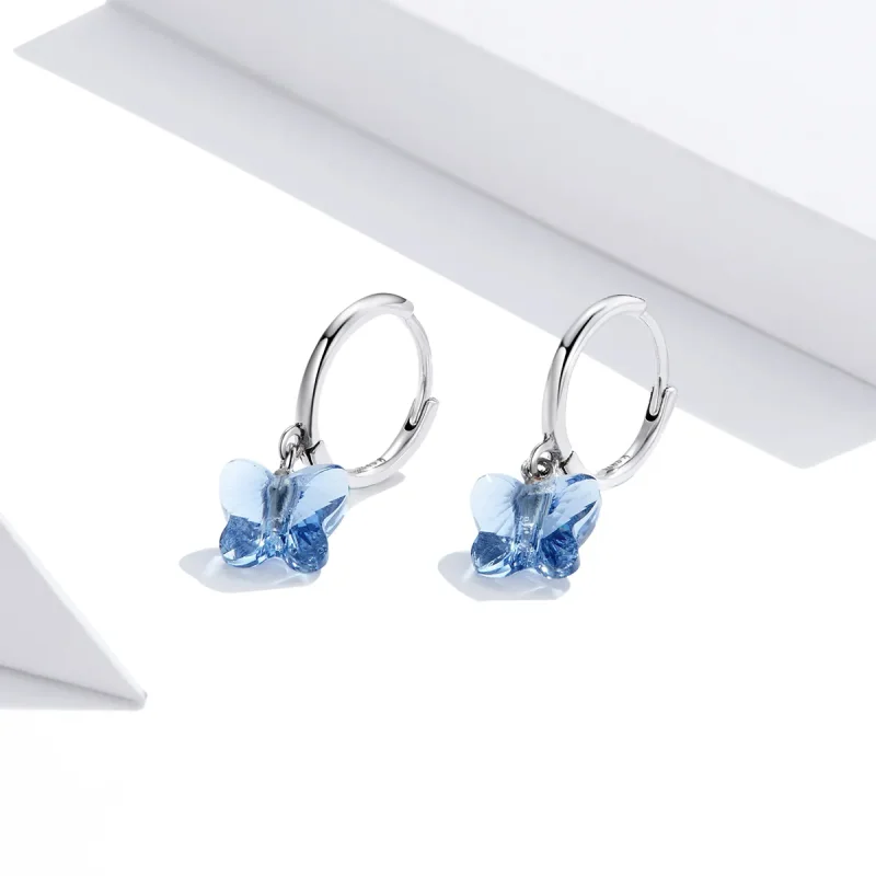 (image for) Pandora Style Silver Butterfly Dangle Earrings - SCE959 - View 3