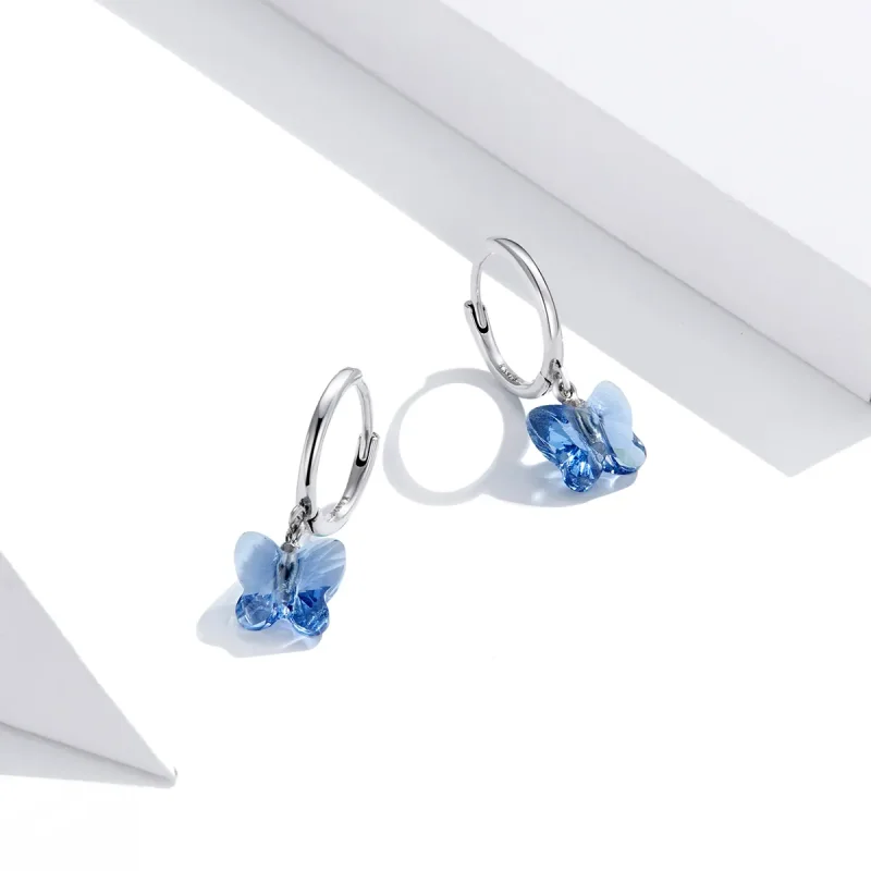 (image for) Pandora Style Silver Butterfly Dangle Earrings - SCE959 - View 4