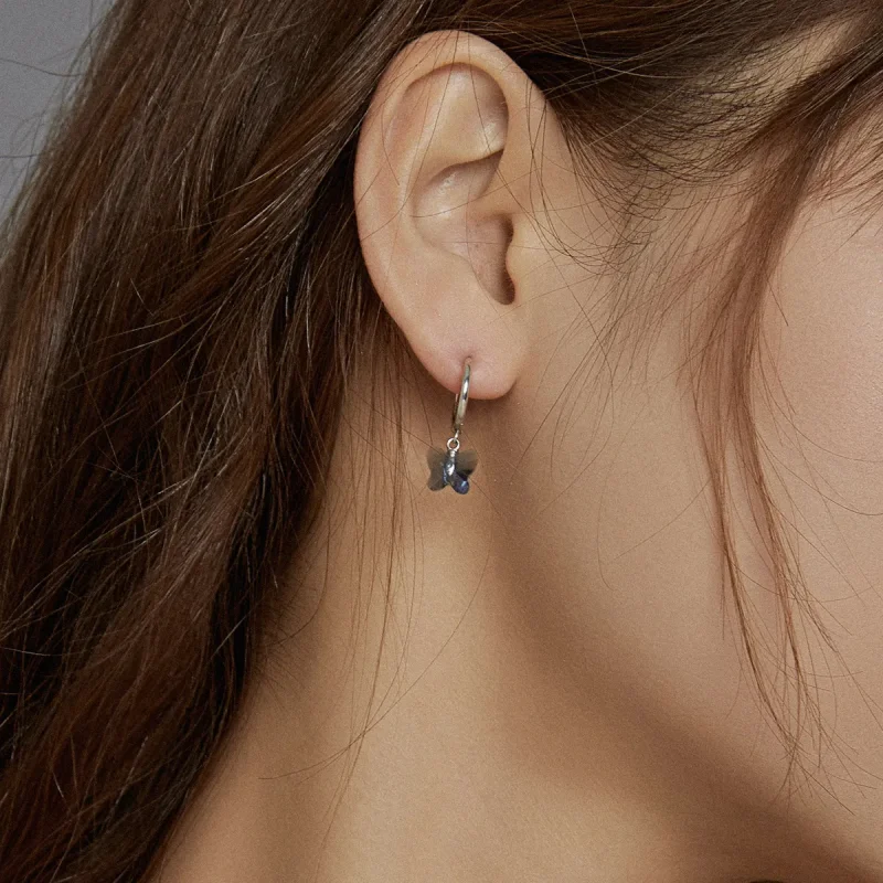 (image for) Pandora Style Silver Butterfly Dangle Earrings - SCE959 - View 5