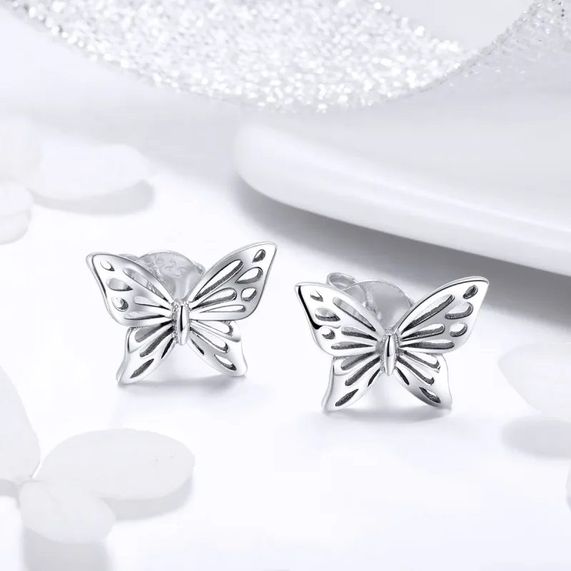 (image for) Pandora Style Silver Butterfly Dream Stud Earrings - SCE452 - View 2
