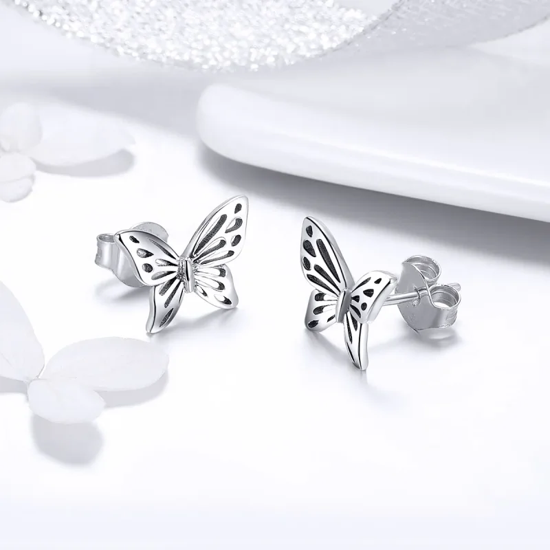 (image for) Pandora Style Silver Butterfly Dream Stud Earrings - SCE452 - View 3