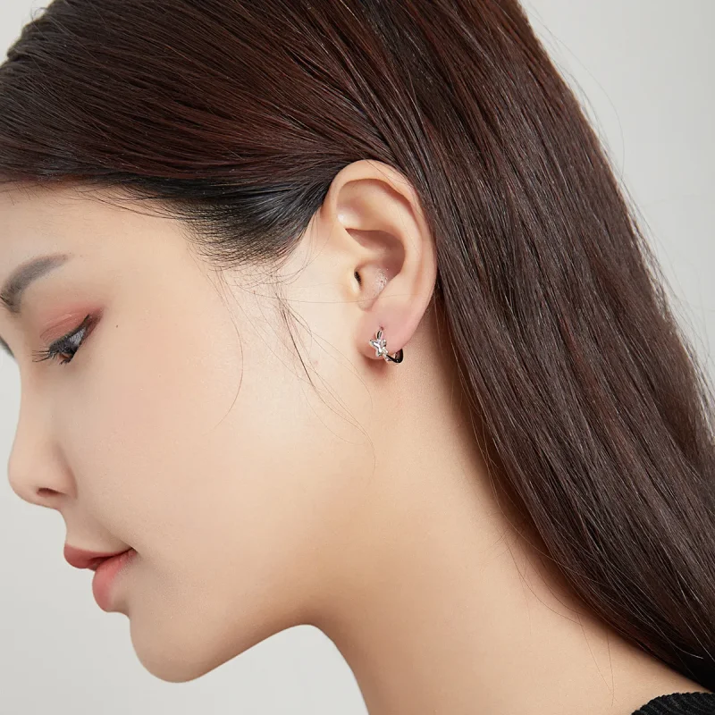 (image for) Pandora Style Silver Butterfly Hoop Earrings - SCE1038 - View 6