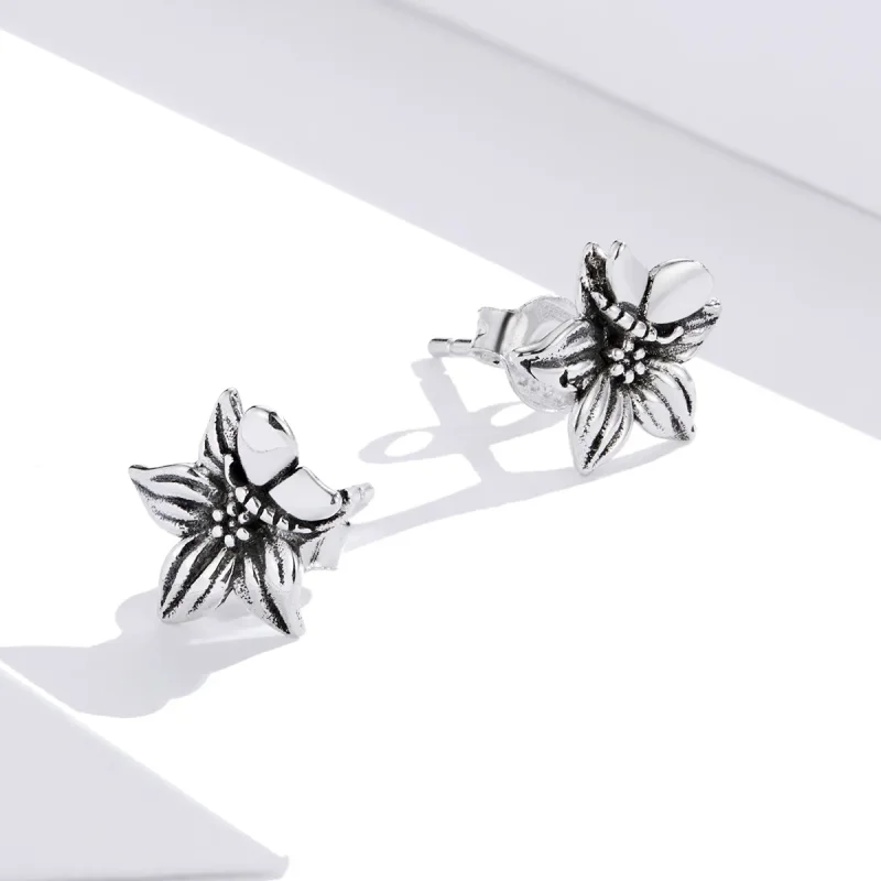 (image for) Pandora Style Silver Butterfly Love Flowers Stud Earrings - SCE887 - View 4