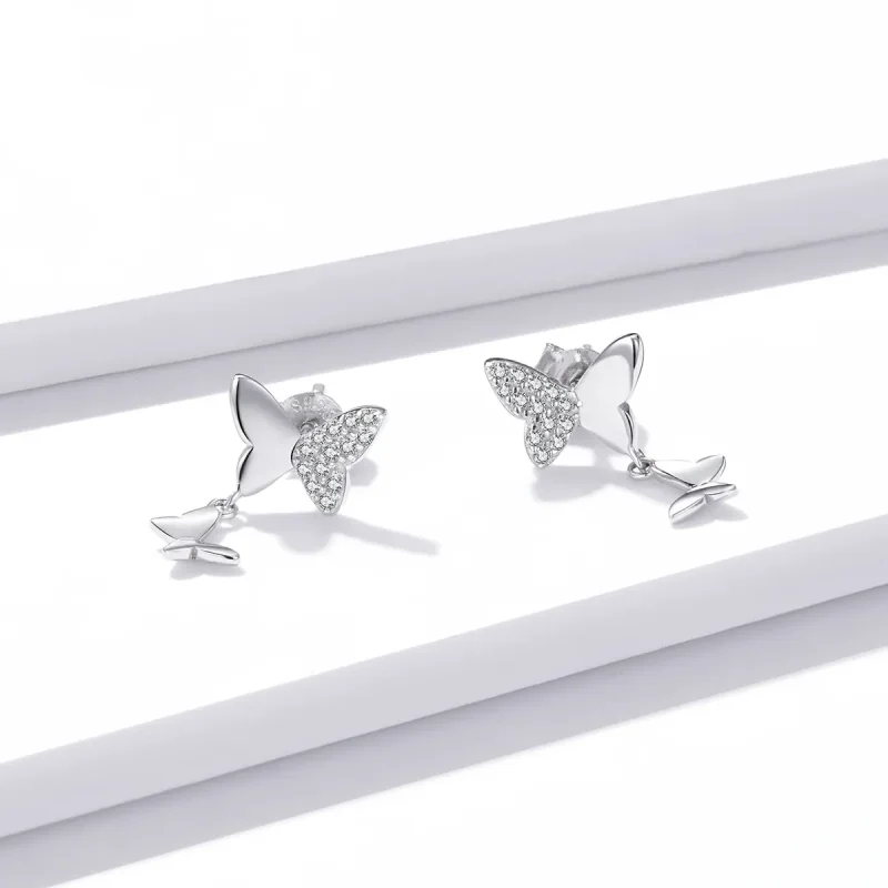(image for) Pandora Style Silver Butterfly Love Stud Earrings - SCE1017 - View 2