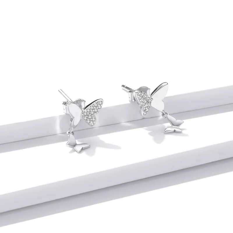 (image for) Pandora Style Silver Butterfly Love Stud Earrings - SCE1017 - View 3