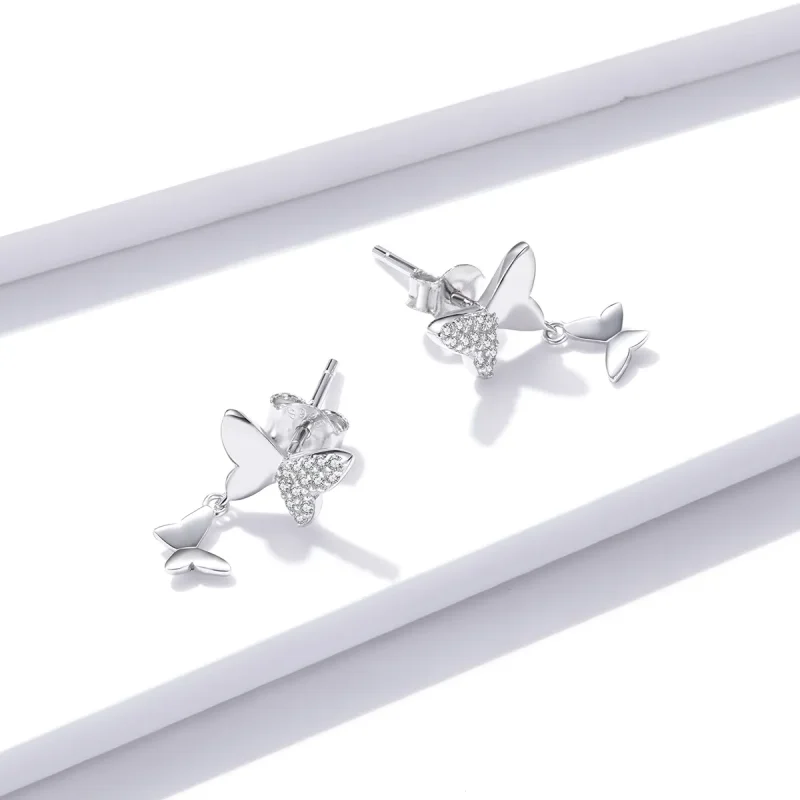 (image for) Pandora Style Silver Butterfly Love Stud Earrings - SCE1017 - View 4