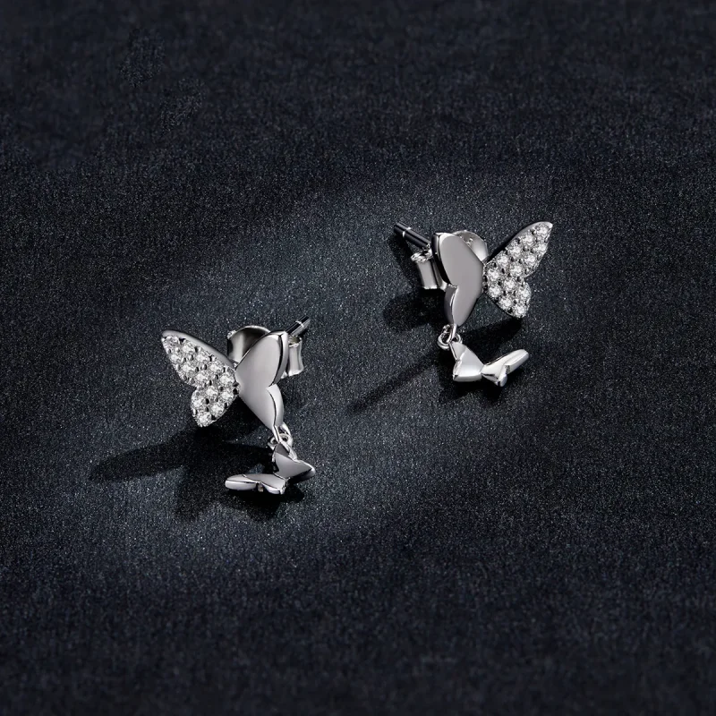 (image for) Pandora Style Silver Butterfly Love Stud Earrings - SCE1017 - View 5