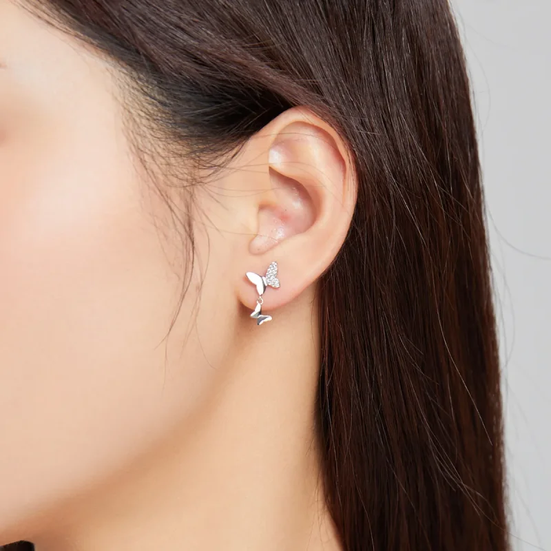 (image for) Pandora Style Silver Butterfly Love Stud Earrings - SCE1017 - View 8