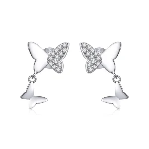 (image for) Pandora Style Silver Butterfly Love Stud Earrings - SCE1017