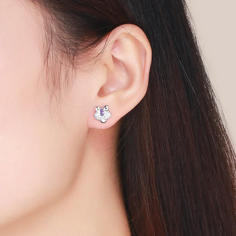 (image for) Pandora Style Silver Butterfly Orchid Stud Earrings - BSE036 - View 5
