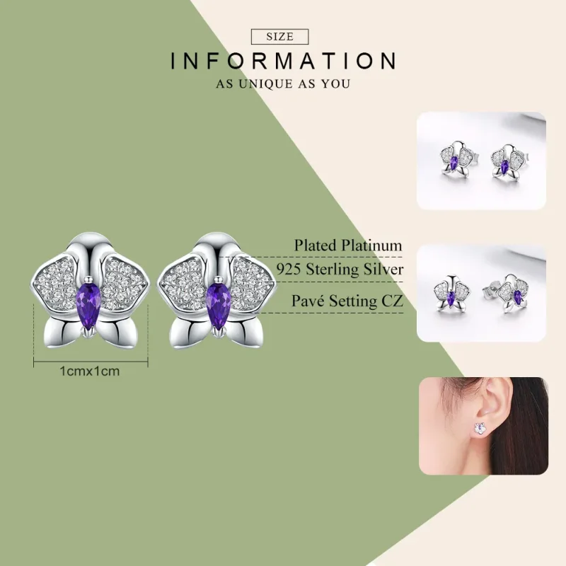 (image for) Pandora Style Silver Butterfly Orchid Stud Earrings - BSE036 - View 7