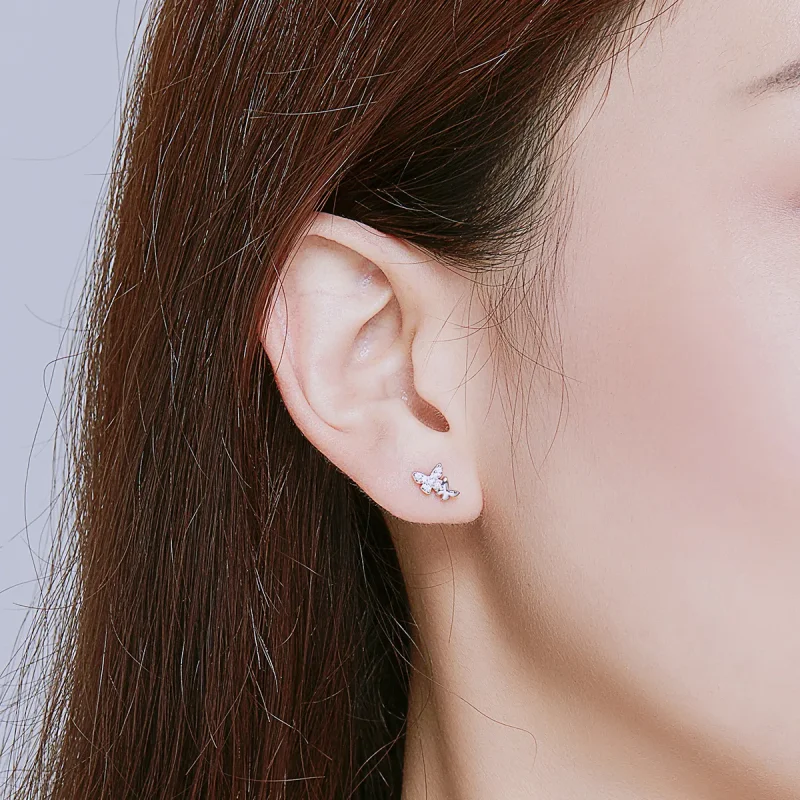 (image for) Pandora Style Silver Butterfly Stud Earrings - BSE236 - View 5