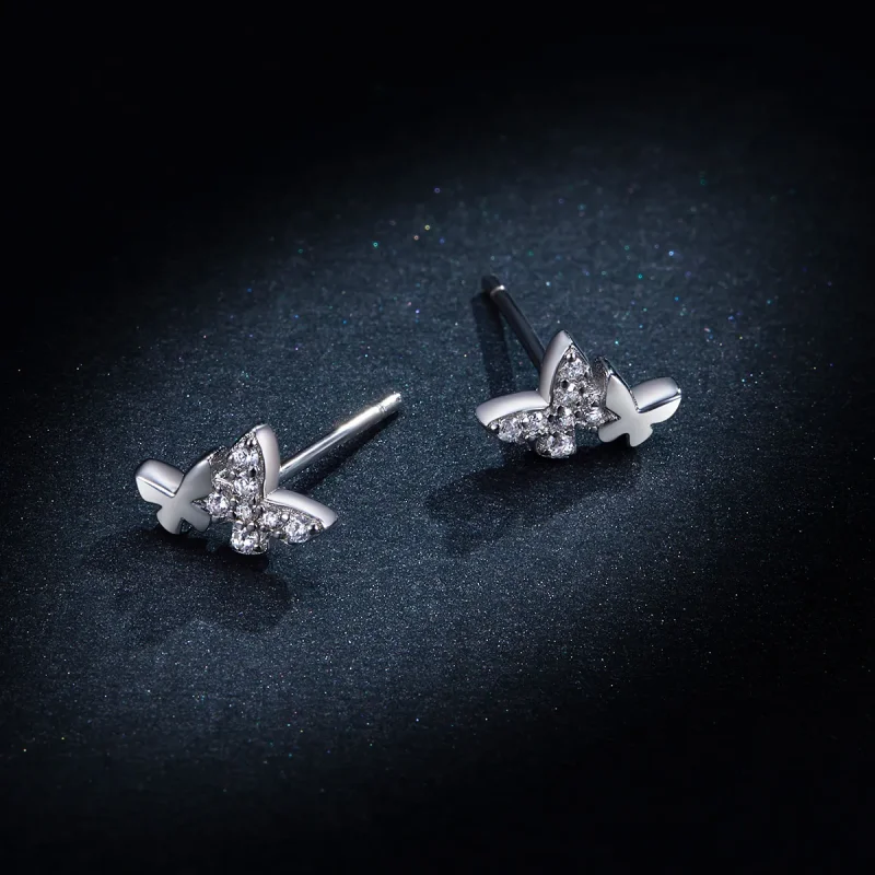 (image for) Pandora Style Silver Butterfly Stud Earrings - BSE236 - View 8