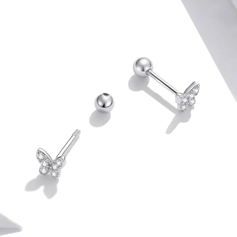 (image for) Pandora Style Silver Butterfly Stud Earrings - SCE1116 - View 2