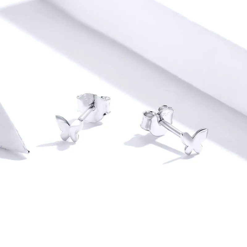 (image for) Pandora Style Silver Butterfly Stud Earrings - SCE775 - View 3
