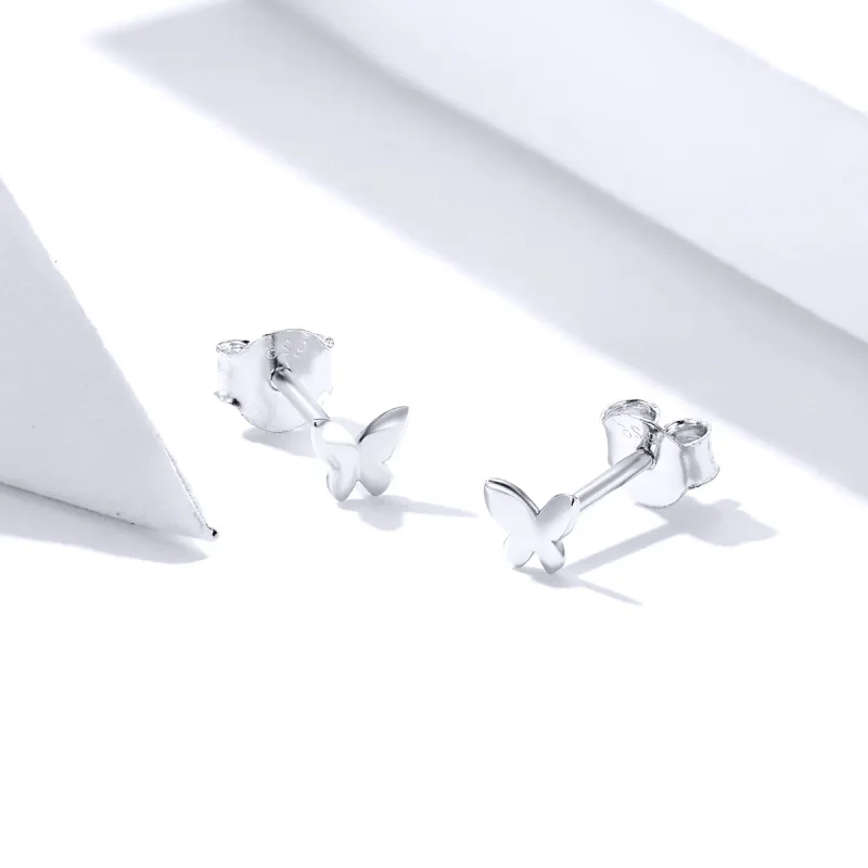 (image for) Pandora Style Silver Butterfly Stud Earrings - SCE775 - View 4